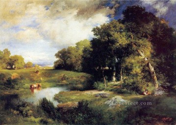 湖池の滝 Painting - 田園風景 トーマス・モラン
